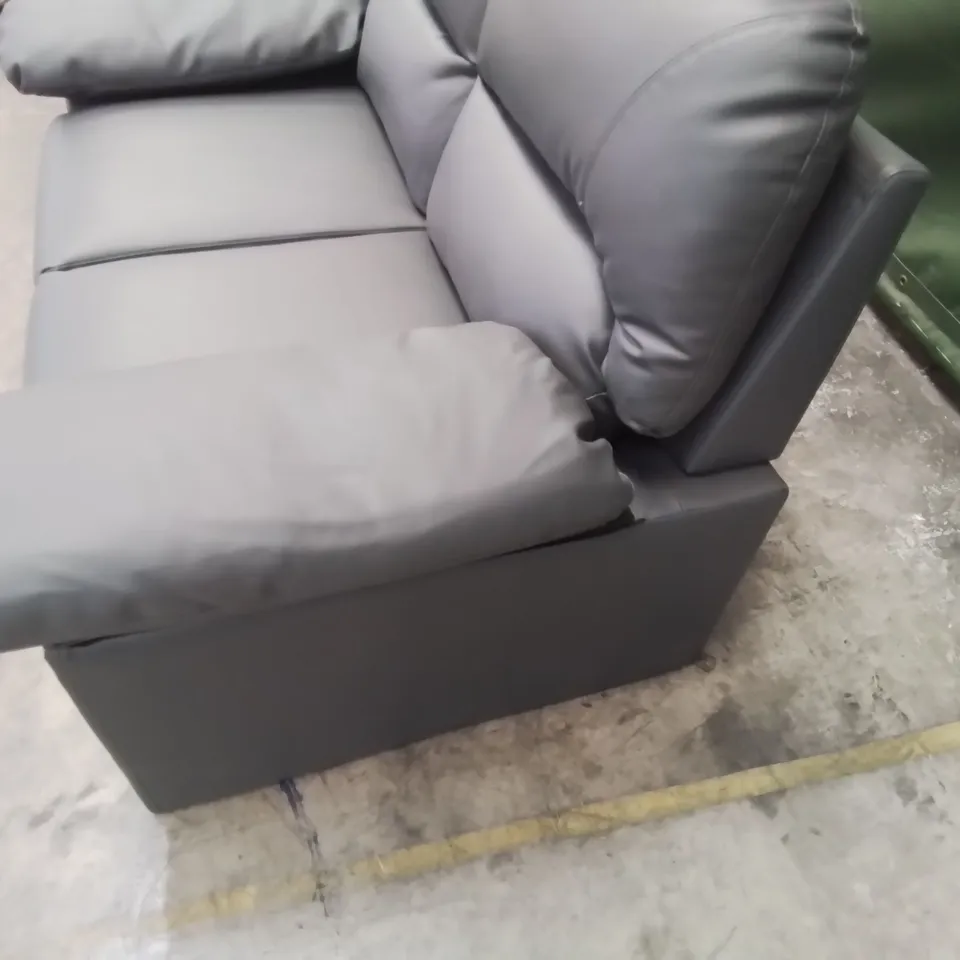 DESIGNER TWO SEATER SOFA GREY FAUX LEATHER 