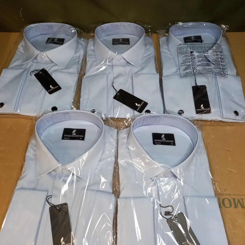 MOSES KUSHNER LOT OF 5 LONG SLEEVE SLIM FIT BUTTONED LIGHT BLUE SHIRTS - XL
