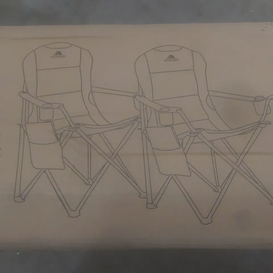 BOXED SET OF 2 VOYAGER PADDED CAMPING CHAIRS - BLACK & GREY (1 BOX)