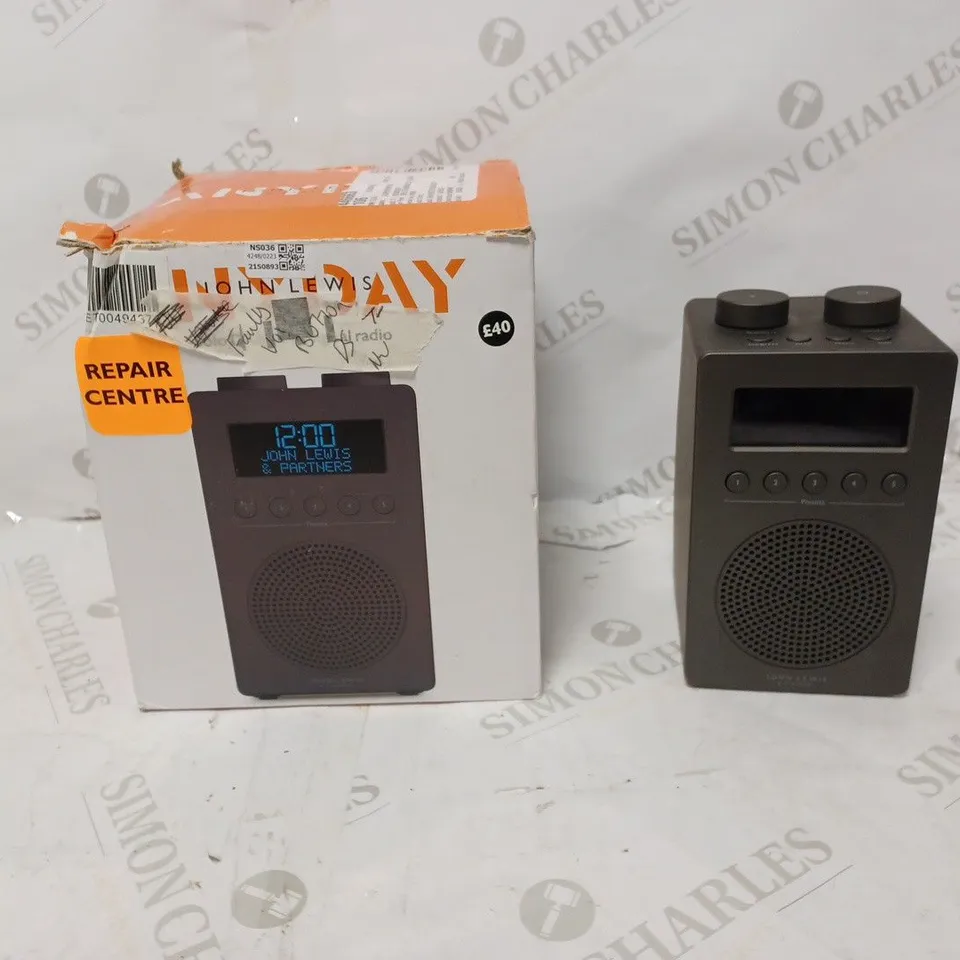 JOHN LEWIS SPECTRUM SOLO PORTABLE DAB+/FM DIGITAL RADIO, GUNMETAL GREY