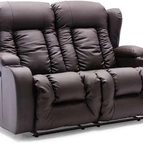 BOXED DESIGNER CAESAR POWER RECLINING TWO SEATER SOFA BLACK FAUX LEATHER 