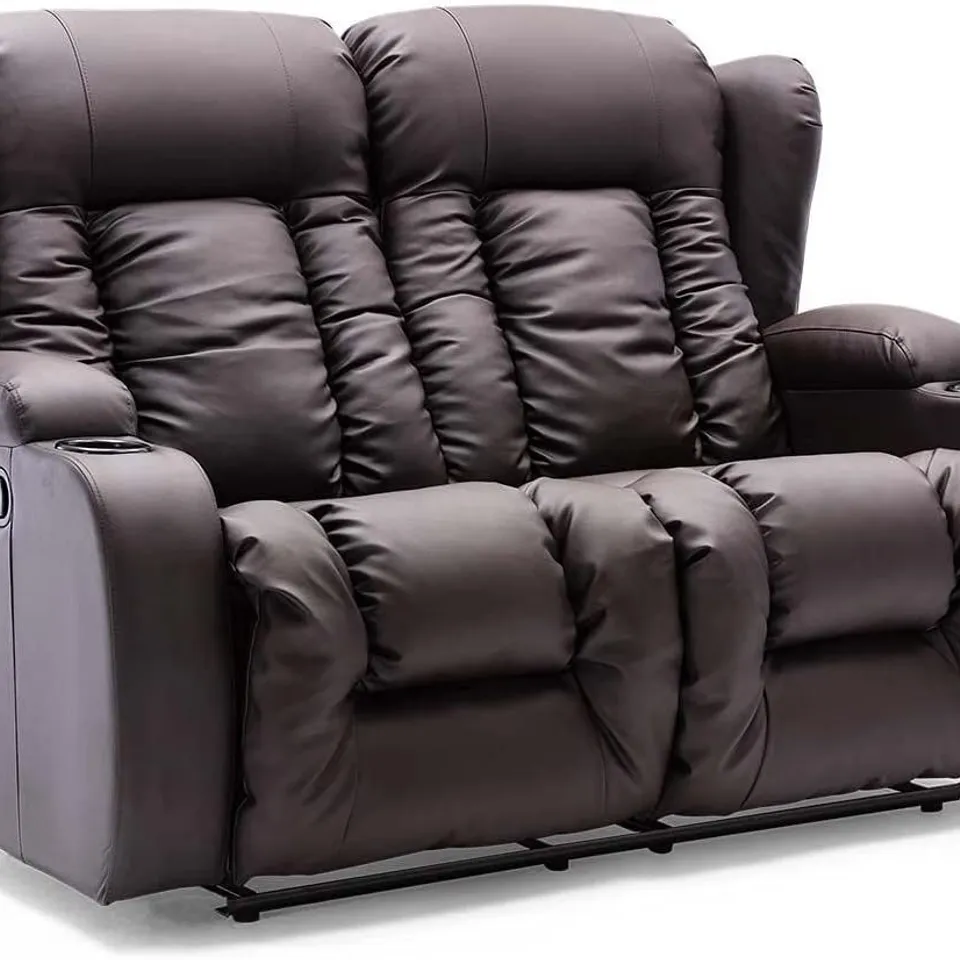 BOXED DESIGNER CAESAR POWER RECLINING TWO SEATER SOFA BLACK FAUX LEATHER 