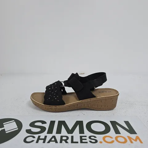 JO & JOE WOMEN'S BLACK WEDGE SANDALS WITH CORK SOLE AND STUDDED STRAPS (VELCRO) SIZE EU 39