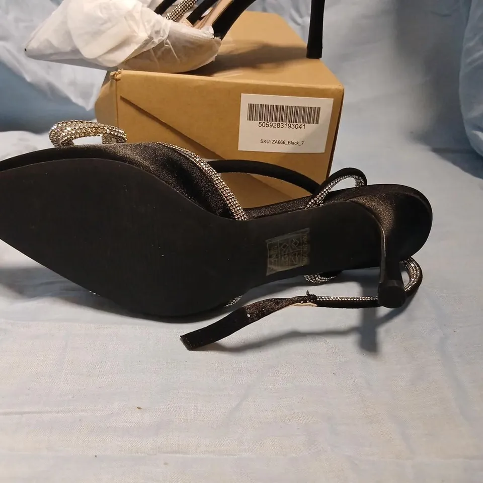 ZA666 BLACK SATIN SANDALS WITH RHINESTONE STRAPS – UK 7 (EU 40, US 9)