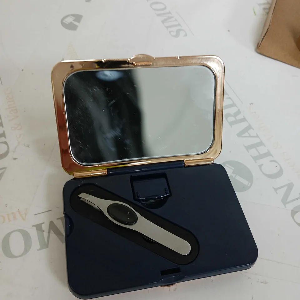 SET OF 2 SIMPLY BEAUTY 7X MAGNIFICATION MIRROR WITH LED, TWEEZERS & CRYSTAL NAIL FILE