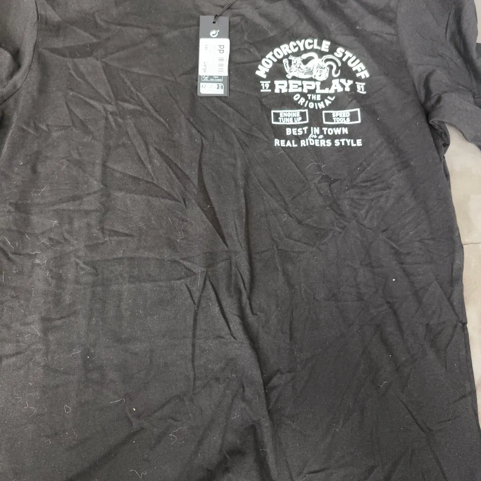 REPLAY MOTO ICON T-SHIRT IN BLACK SIZE LARGE