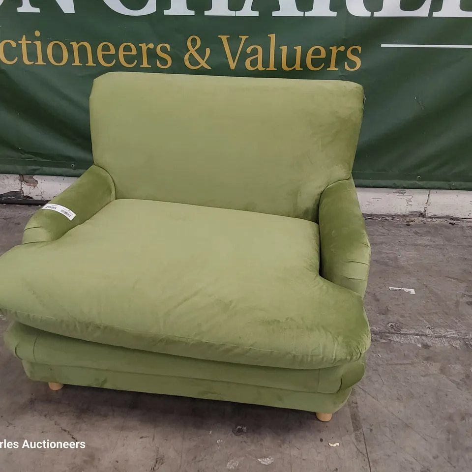 DESIGNER PERIOD STYLE EASY CHAIR LIME GREEN PLUSH FABRIC