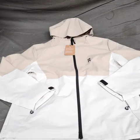 ON RUNNING SHELL JACKET – BEIGE & WHITE, UK XL