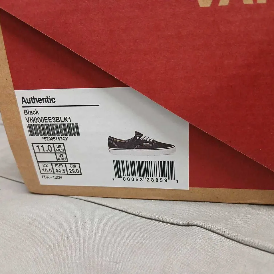 VANS AUTHENTIC BLACK CANVAS SNEAKERS – UK 10 (US 11) – MEN'S