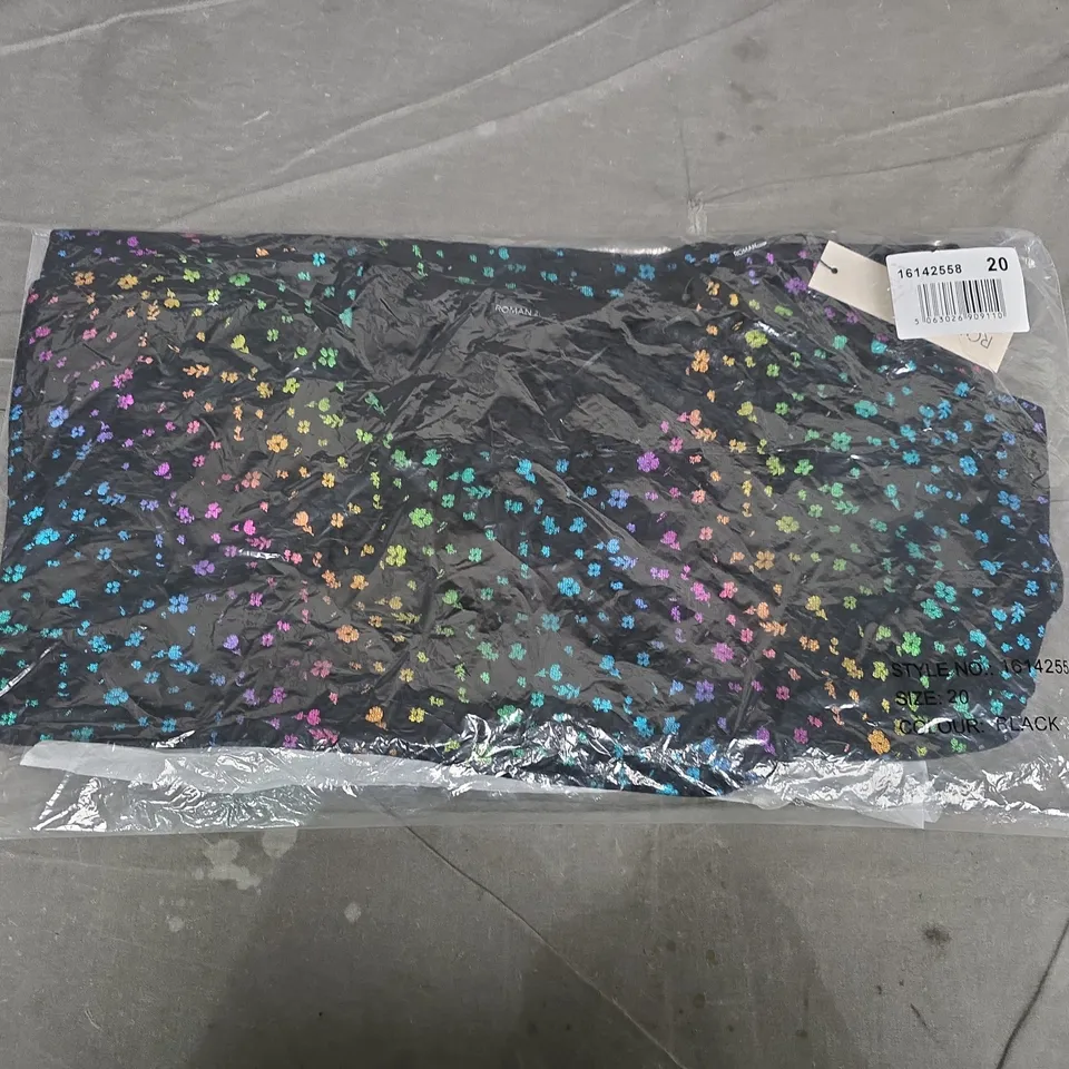 BAGGED ROMAN DIAGONAL FOIL TUNIC IN BLACK MULTI - SIZE 20