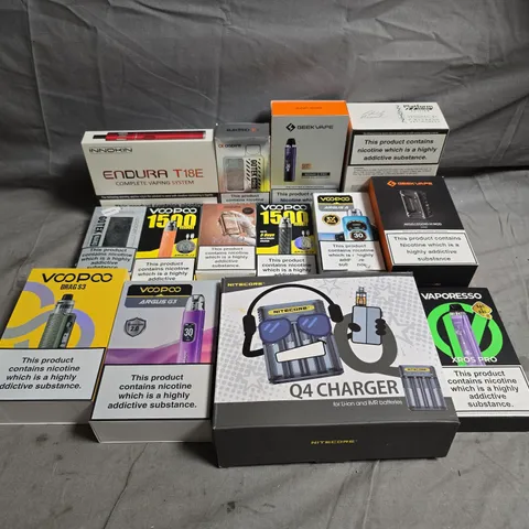 LOT OF APPROXIMATELY 10 ASSORTED E-CIGS AND PARTS TO INCLUDE VOOPOO, GEEK VAPE AND VAPORESSO