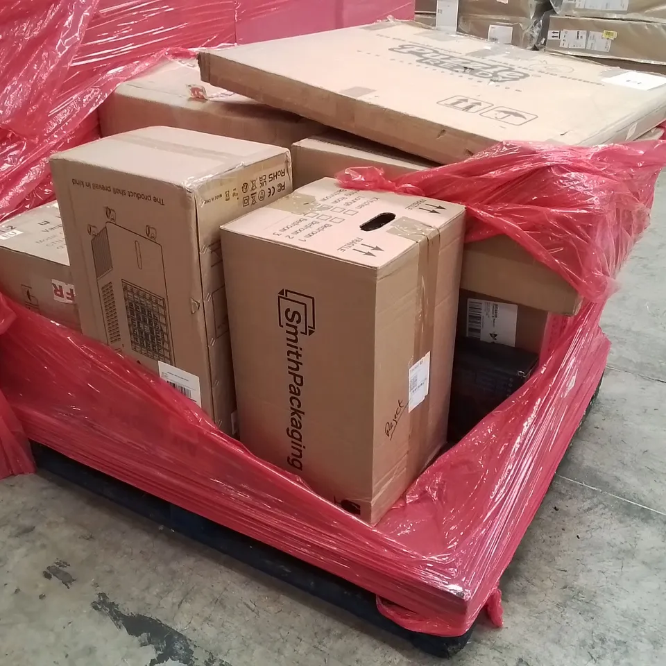 PALLET CONTAINING VARIOUS ASSORTED BOXED HOUSEHOLD ITEMS TO INCLUDE: AIR COOLER, LARGE PUZZLE, PRESSURE WASHER AND LOTS MORE UNMARKED BOXED ITEMS 