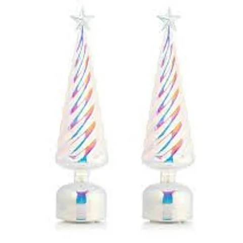 HOME REFLECTIONS SET OF TWO PRE LIT ROTATING GLASS CHRISTMAS TREES