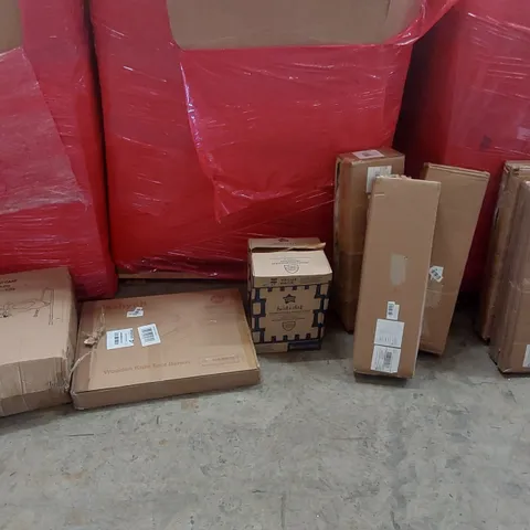 PALLET OF ASSORTED ITEMS TO INCLUDE: TOILET SEAT AND FRAME, WOODEN KIDS TOOL BENCH, NAPPY DISPOSAL SYSTEMS, CLOTHES AIRERS ECT