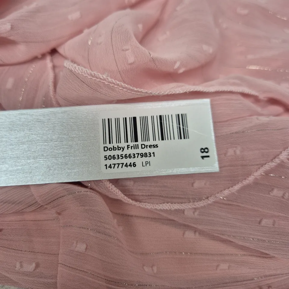 ROMAN PINK DOBBY FRILL DRESS – UK SIZE 18