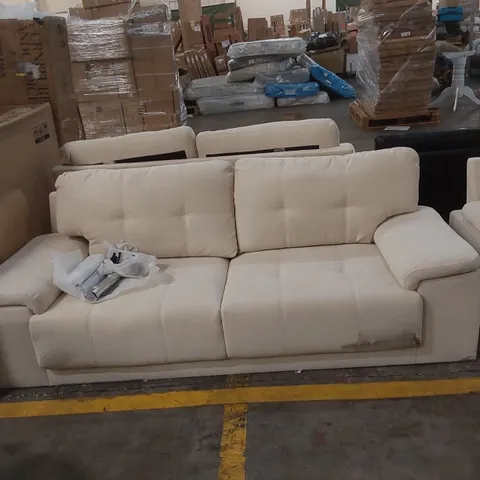 QUALITY DESIGNER KANSAS 3 SEATER SOFA, IVORY CLASSIC PLUSH FABRIC
