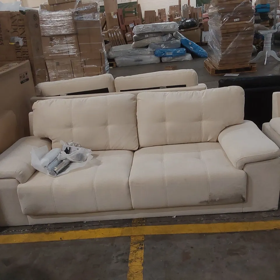 QUALITY DESIGNER KANSAS 3 SEATER SOFA, IVORY CLASSIC PLUSH FABRIC