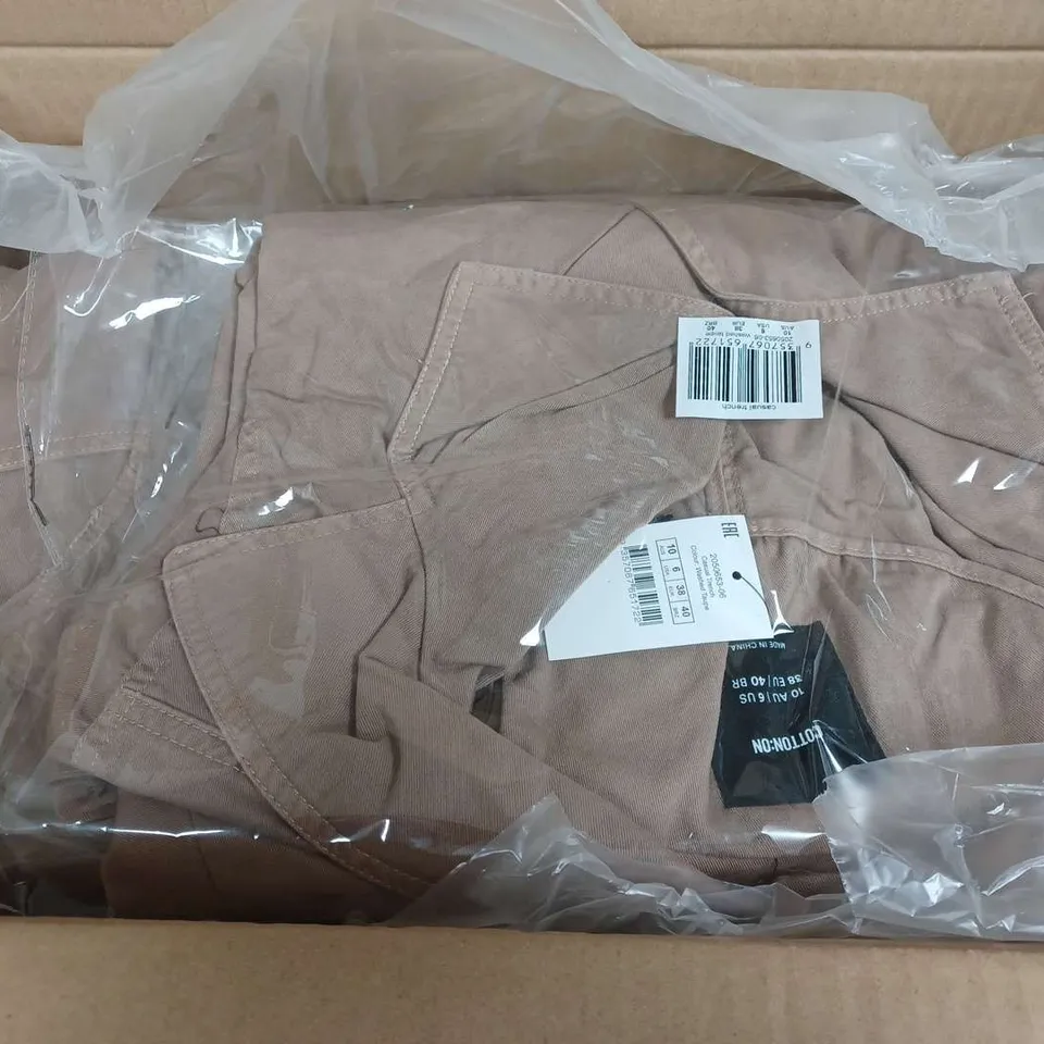 BOX OF APPROX 50 BRAND NEW CASUAL TRENCH COAT IN WASHED TAUPE IN VARIOUS SIZES 