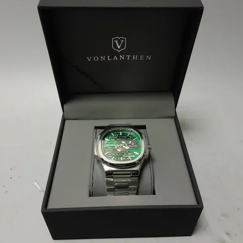 MENS VONLANTHEN AUTOMATIC WATCH β SKELETON DIAL β STAINLESS STEEL STRAP β GLASS EXHIBITION BACK CASE