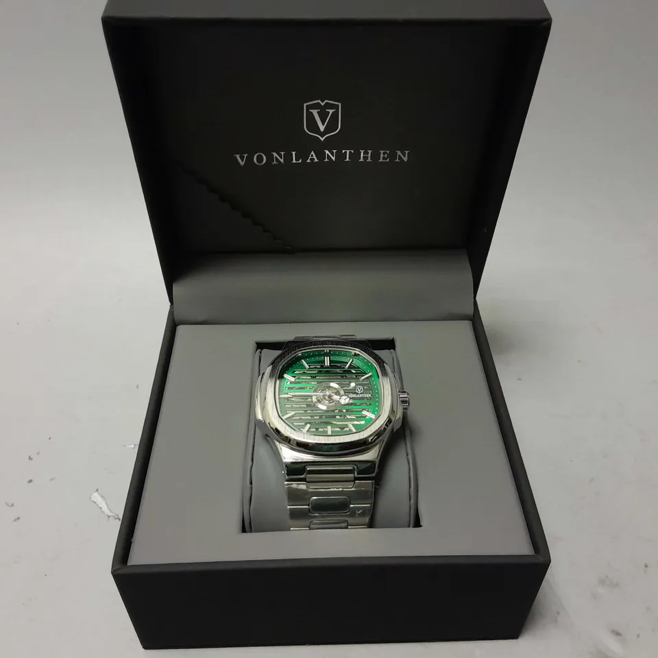 MENS VONLANTHEN AUTOMATIC WATCH – SKELETON DIAL – STAINLESS STEEL STRAP – GLASS EXHIBITION BACK CASE