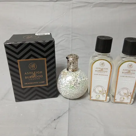 ASHLEIGH BURWOOD LONDON FRAGRANCE LAMP WITH MOSAIC GLASS BODY – BOXED WITH 2 WHITE CHRISTMAS REFILLS