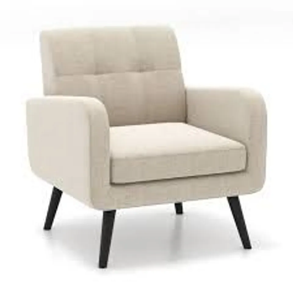 BOXED COSTWAY BEIGE MID-CENTURY MODERN UPHOLSTERED ARMCHAIR