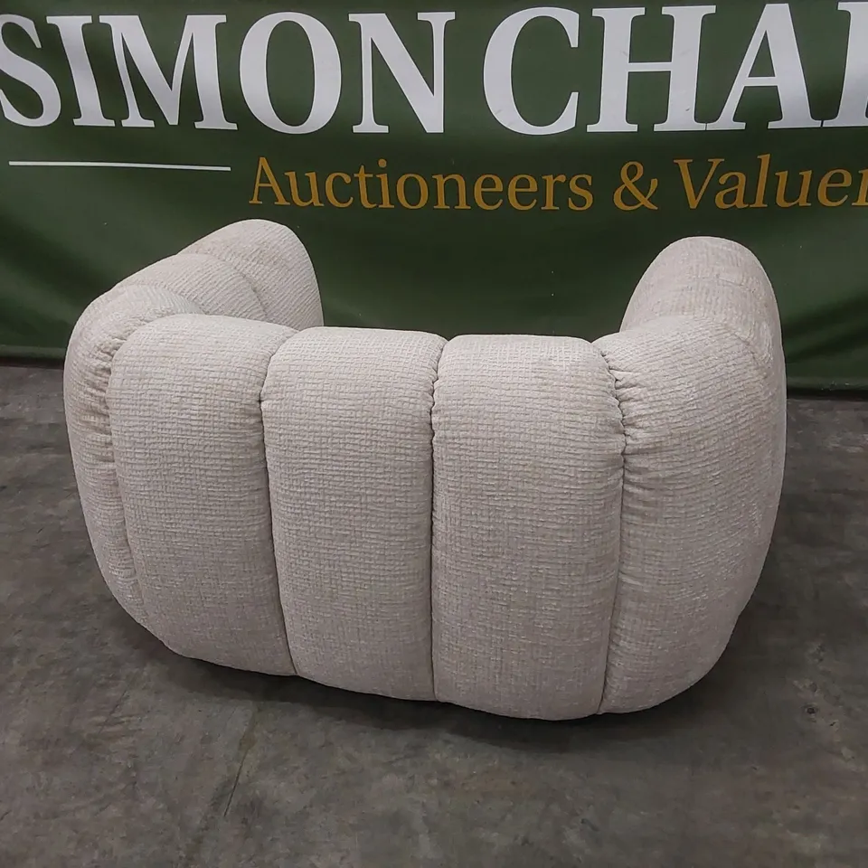 QUALITY DESIGNER BELLE SNUGGLER CHAIR IN GLAM BLOCK FABRIC - NATURAL