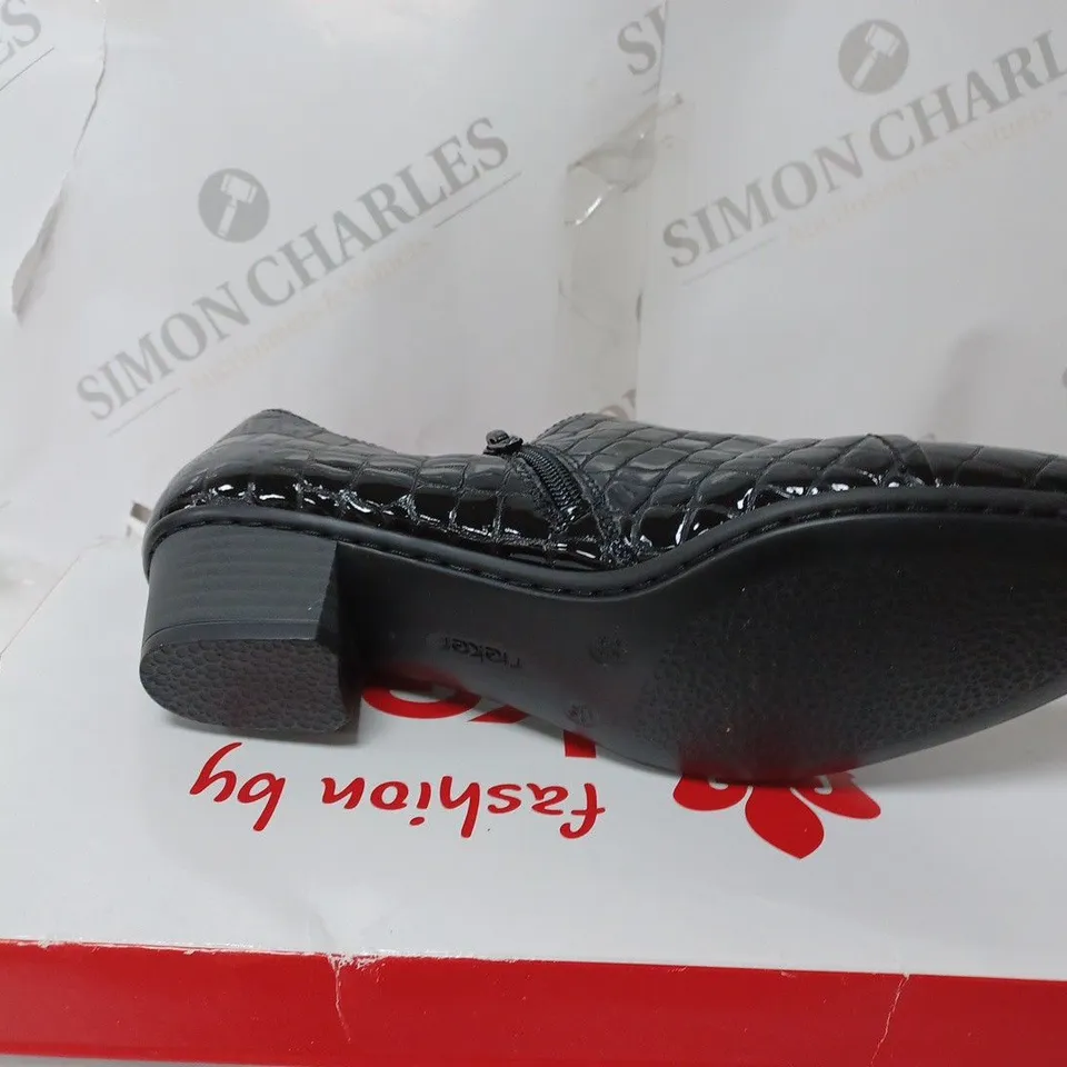 RIEKER BLACK PATENT SNAKESKIN-EFFECT SHOES - SIZE UK 6