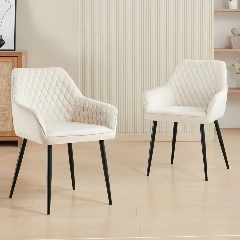 BOXED SET OF 2 SEXTON UPHOLSTERED VELVET ARM DINING CHAIR - BEIGE