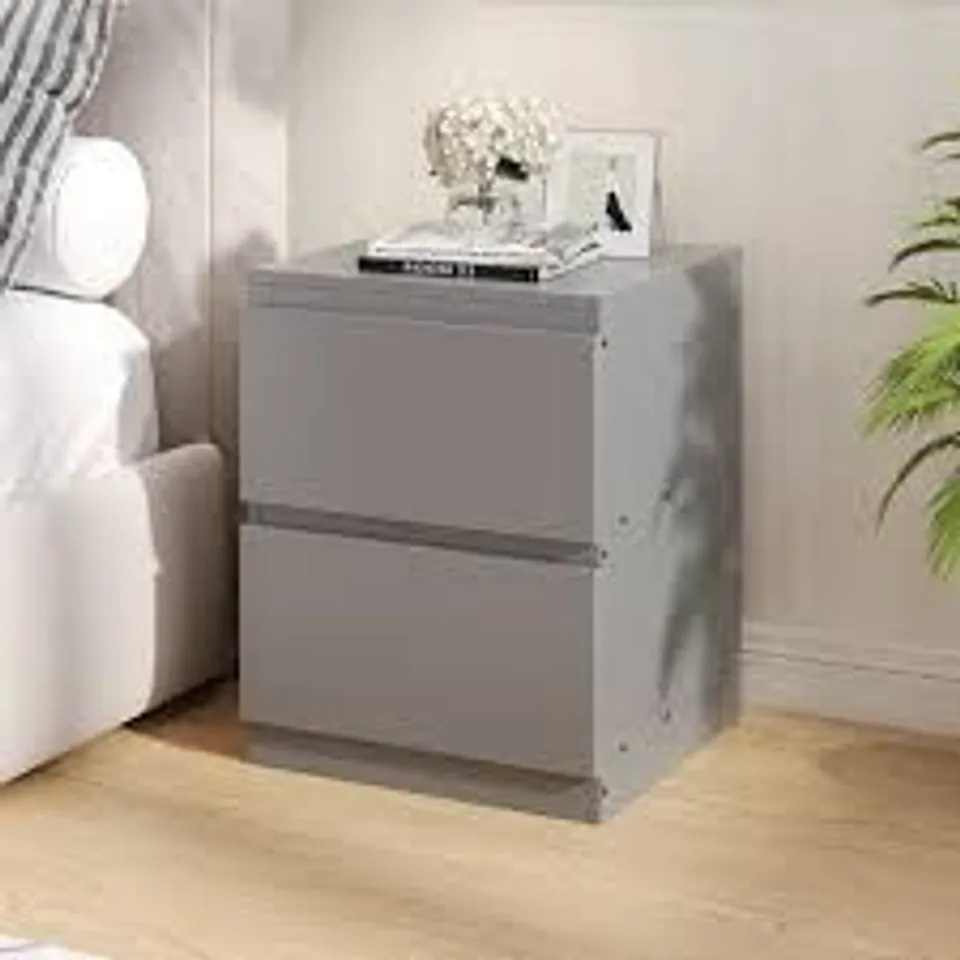 BOXED 2-DRAWER WOODEN NIGHTSTAND BEDSIDE TABLE IN GREY