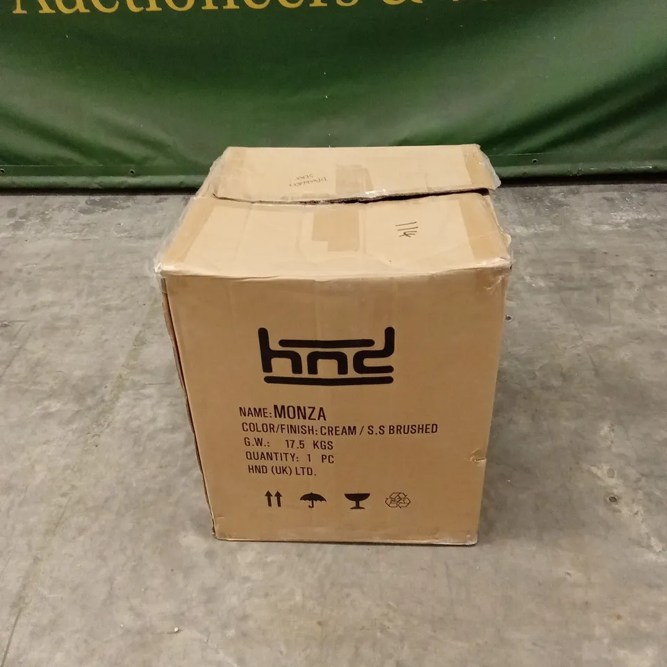 BOXED QUALITY DESIGNER MONZA GAS-LIFT BARSTOOL, CREAM PU LEATHER