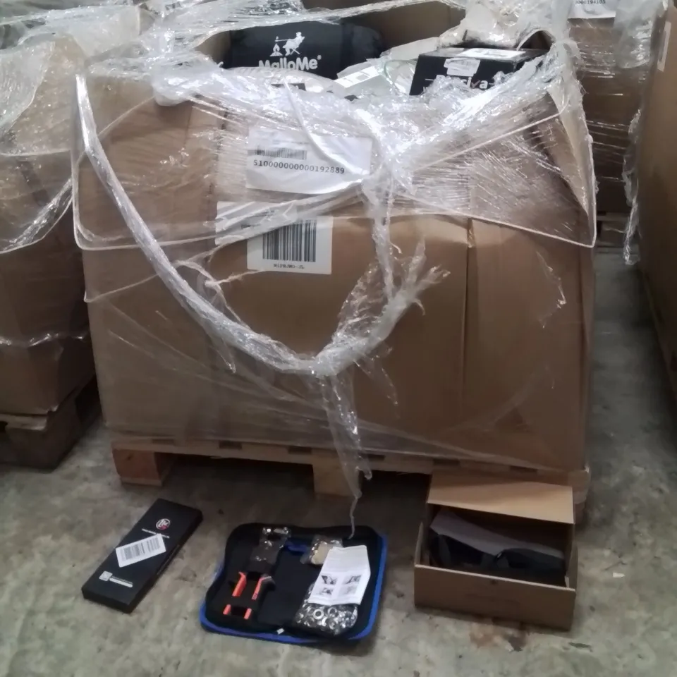 PALLET CONTAINING S LARGE QUANTITY OF TECH,FASHION,PET GEAR PRODUCTS TO INCLUDE;WOMEN'S SHOES,PUNCH TOOL,PHONE SCREEN COVER