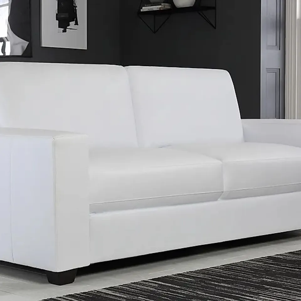 BOXED DESIGNER MISSION WHITE LEATHER 3 SEATER SOFA (1 BOX)