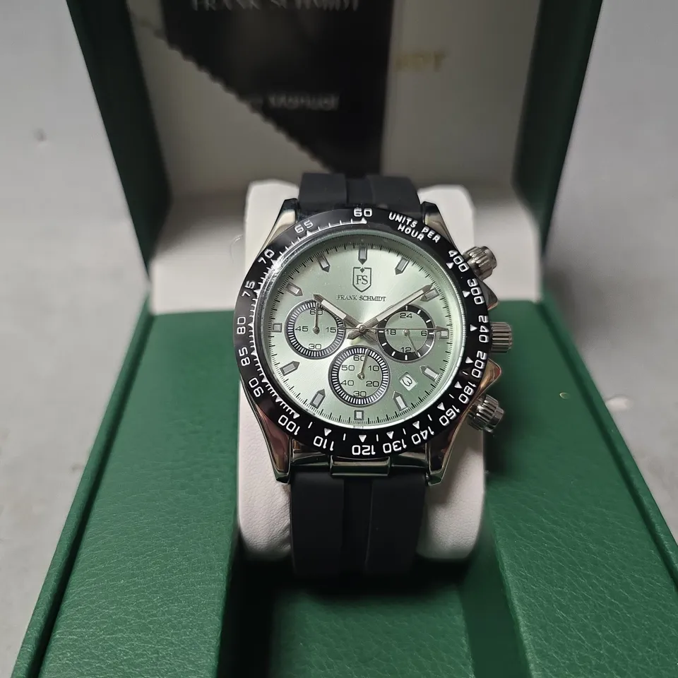 FRANK SCHMIDT WATCH – MULTI FUNCTION SUB DIALS WITH DATE – HQ RUBBER SPORTS STRAP – 3ATM WATER RESISTANT – GIFT BOX INCLUDED