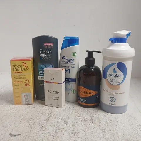 APPROXIMATELY 20 ASSORTED HEALTH & BEAUTY PRODUCTS TO INCLUDE CETRABEN OATMEAL CREAM, KING.C.GILLETTE BEARD,FACE,HAIR WASH, FOOTMENDER ALL IN ONE, ETC - COLLECTION ONLY