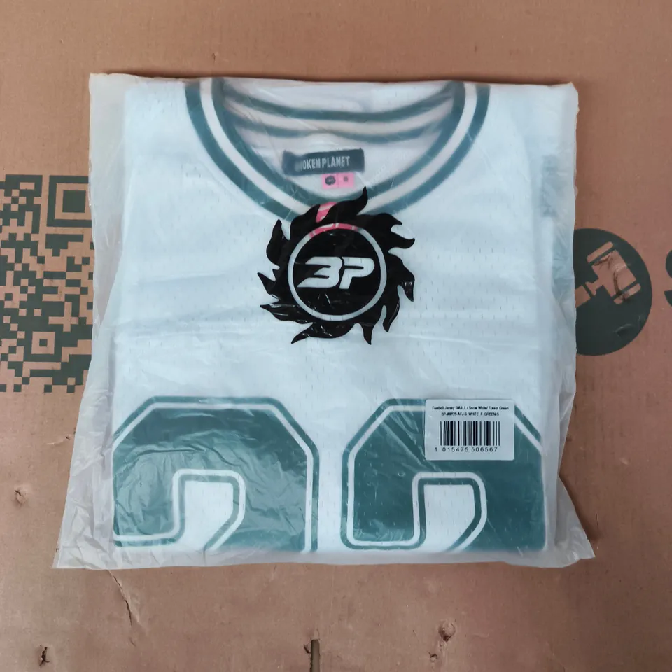 BAGGED BROKEN PLANET FOOTBALL JERSEY N WHITE/GREEN SIZE SMALL