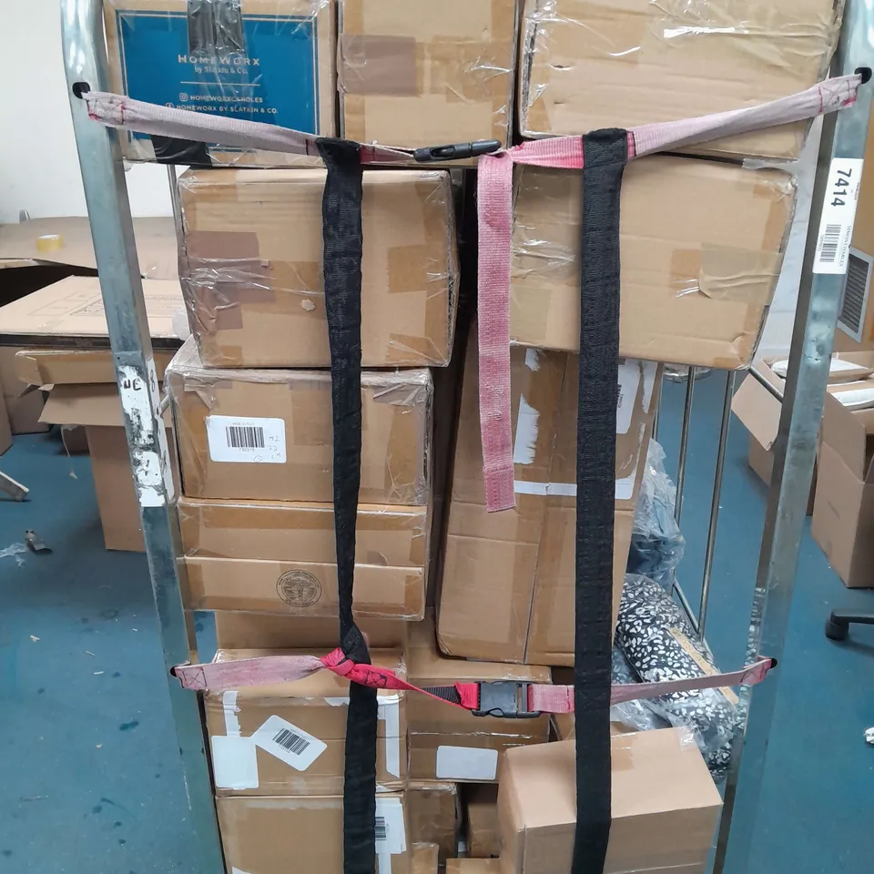 CAGE OF ASSORTED HOMEWARE GOODS TO INCLUDE CANDLE SET , CLOTHING ITEMS , TOOL KITS , ETC 