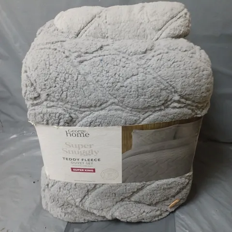HOME SUPER SNUGGLY TEDDY FLEECE DUVET SET IN GREY - SUPER KING