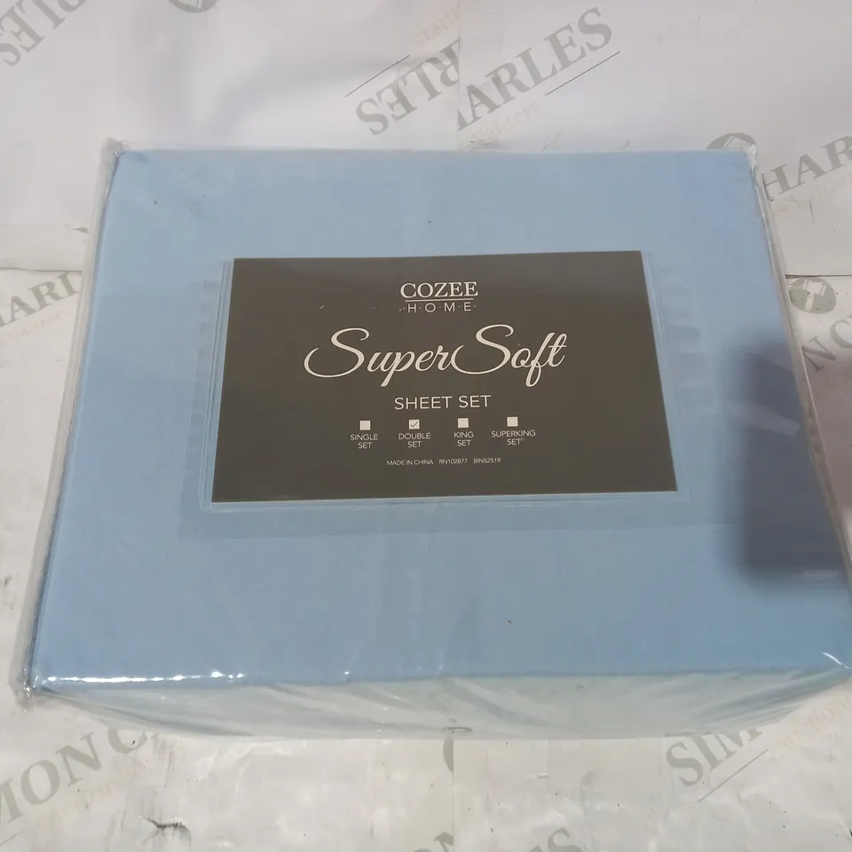 SUPERSOFT BY COZEE HOME SET OF 2 FITTED SHEETS IN POWDER BLUE - DOUBLE