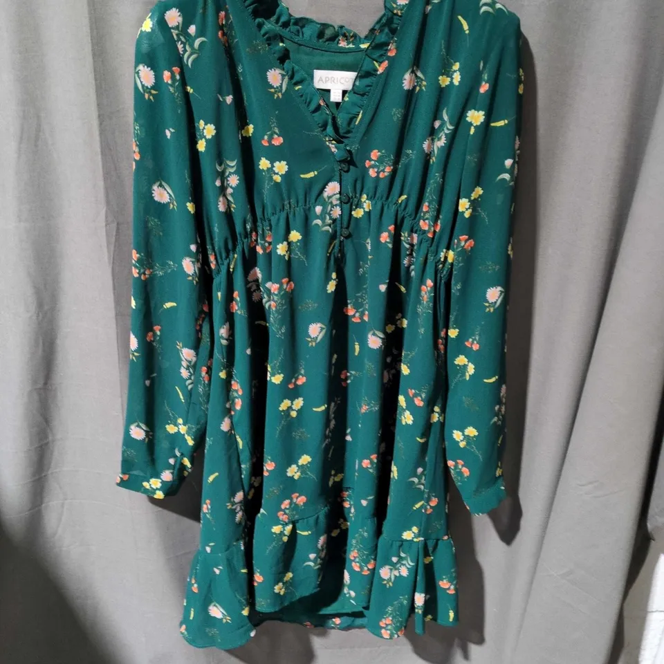 APRICO WOMEN’S GREEN FLORAL DRESS, LONG SLEEVES SIZE UK12