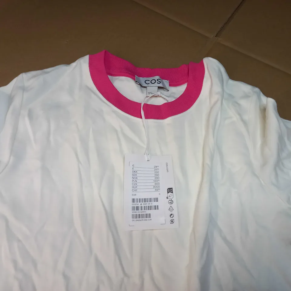 COS CREAM/PINK DETAILED TEE - SMALL