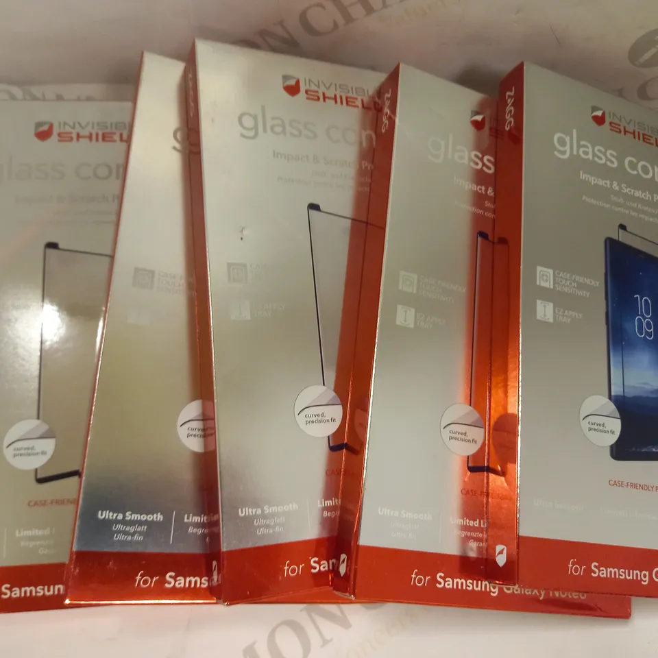 LOT OF APPROXIMATELY 5 ASSORTED INVISIBLE SHIELD GLASS CONTOUR IMPACT & SCRATCH PROTECTION FOR SAMSUNG GALAXY NOTE 8