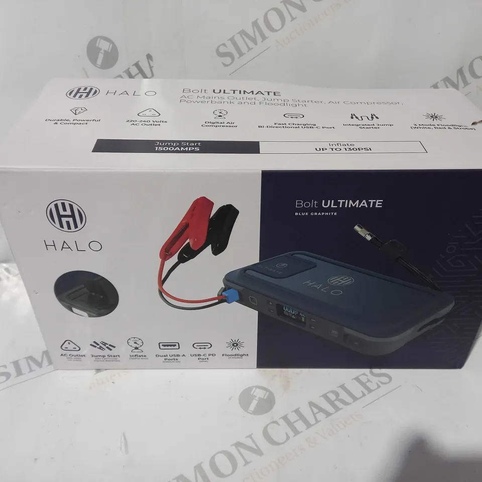 BOXED HALO BOLT ULTIMATE POWER BANK W/JUMP STARTER AIR COMPRESSOR & AC OUTLET