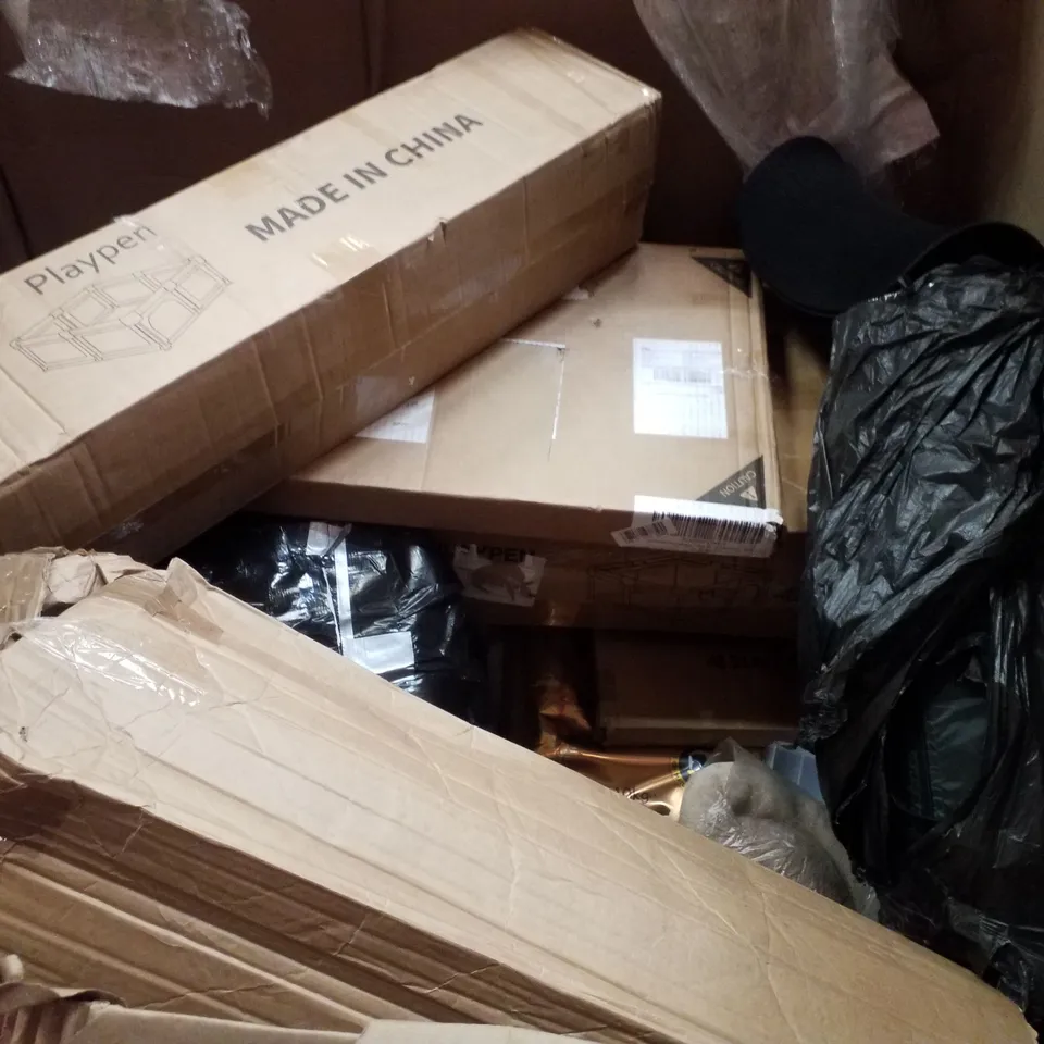 PALLET CONTAINING ASSORTED PRODUCTS INCLUDING CAMPING CART, MOBILE COMPUTER DESK, PLAYPEN & INDUCTION HOB