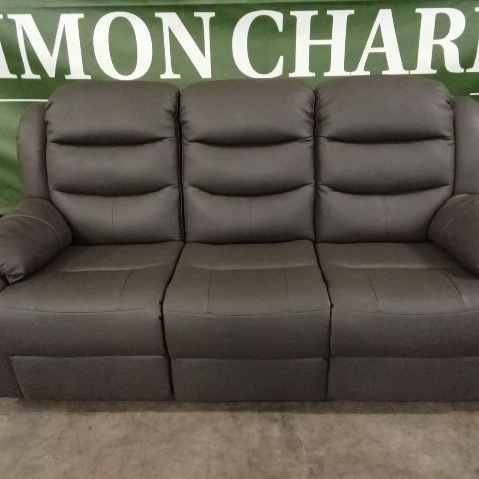 ROTHBURY LUXURY FAUX LEATHER HIGH BACK 3 SEATER MANUAL RECLINER SOFA - CHARCOAL RRP £729