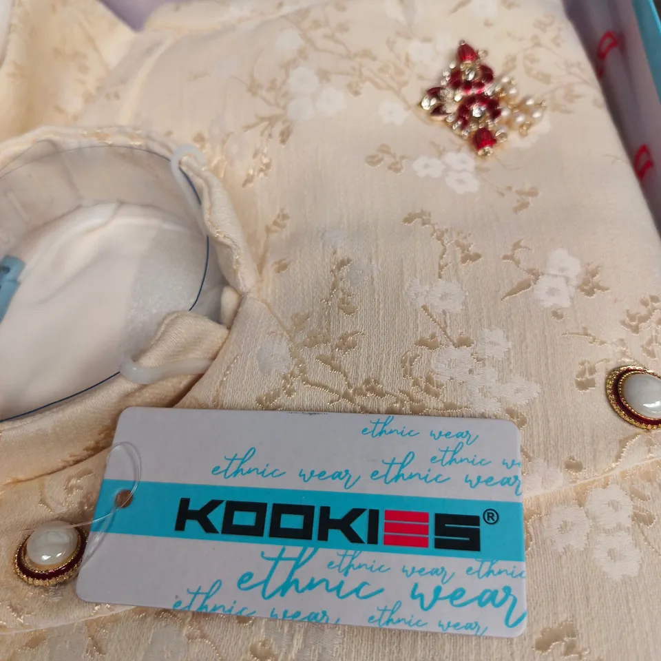 KOOKIS ETHNIC WEAR CREAM FLORAL EMBROIDERED TOP WITH BROOCH – BOXED