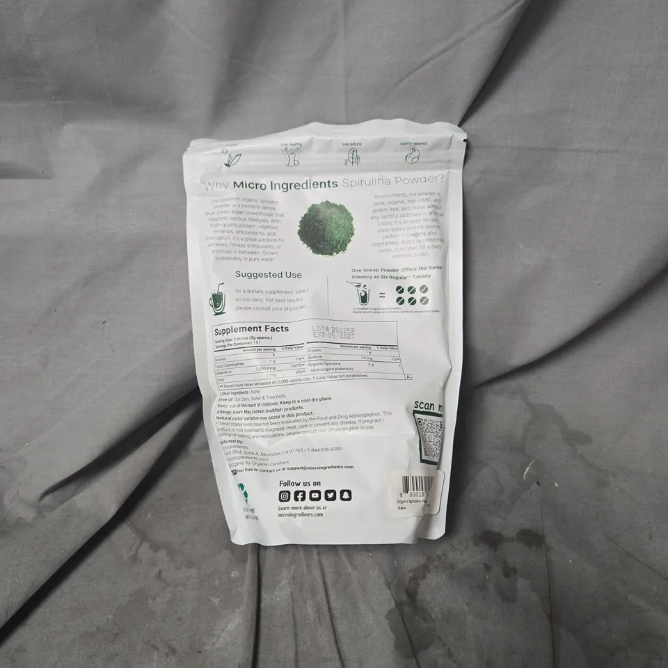 ORGANIC SPIRULINA POWDER – MICRO INGREDIENTS – 1 LB (454 G) DIETARY SUPPLEMENT