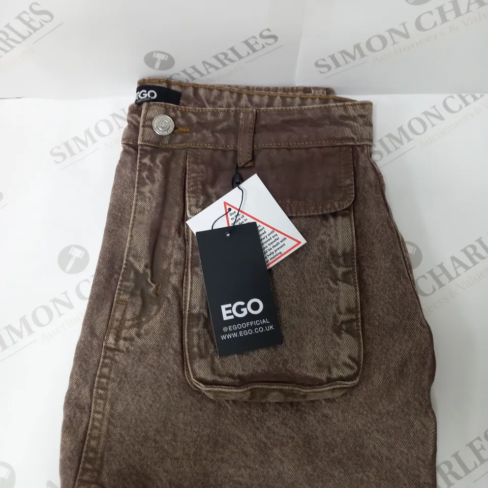 EGO WASHED DENIM POCKET FRONT MINI SKIRT IN BROWN - 10 