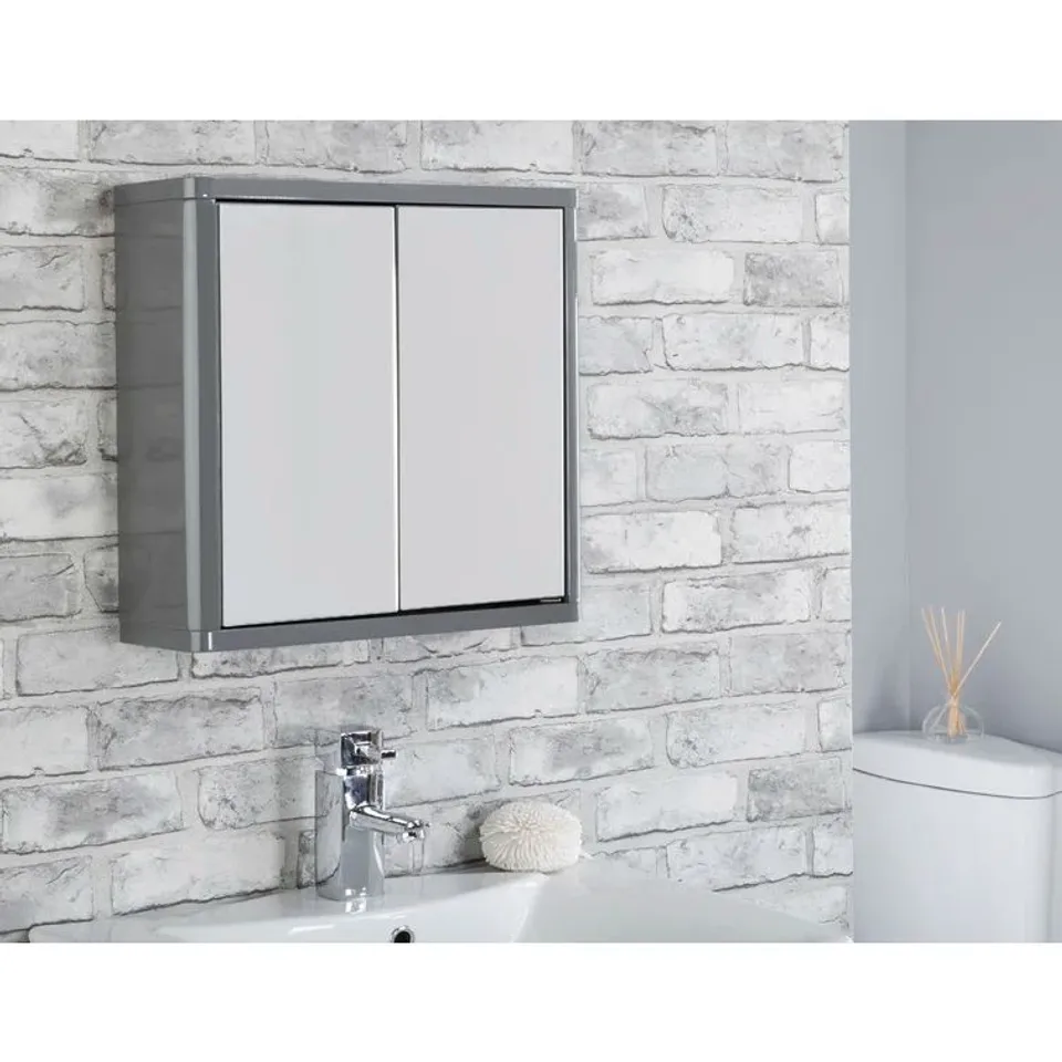 BOXED SCANDIA DOUBLE DOOR MIRROR CABINET IN GREY (1 BOX)