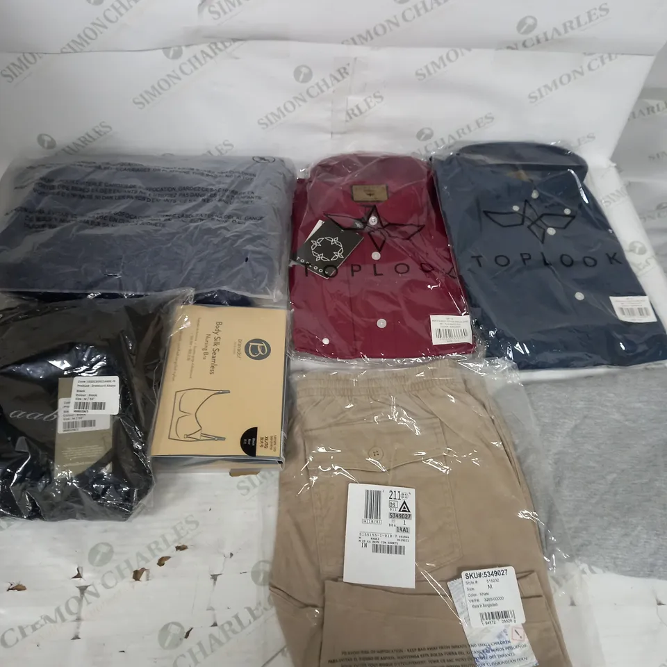 LARGE BOX OF ASSORTED CLOTHING ITEMS TO INCLUDE LINGERIE, DRESSES AND JUMPERS